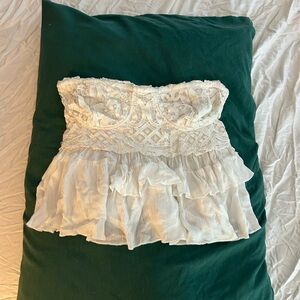 Free People Cream Lace Strapless Top
